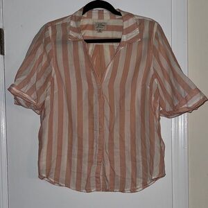 J. Crew Peach and White Striped Button-Down Shirt